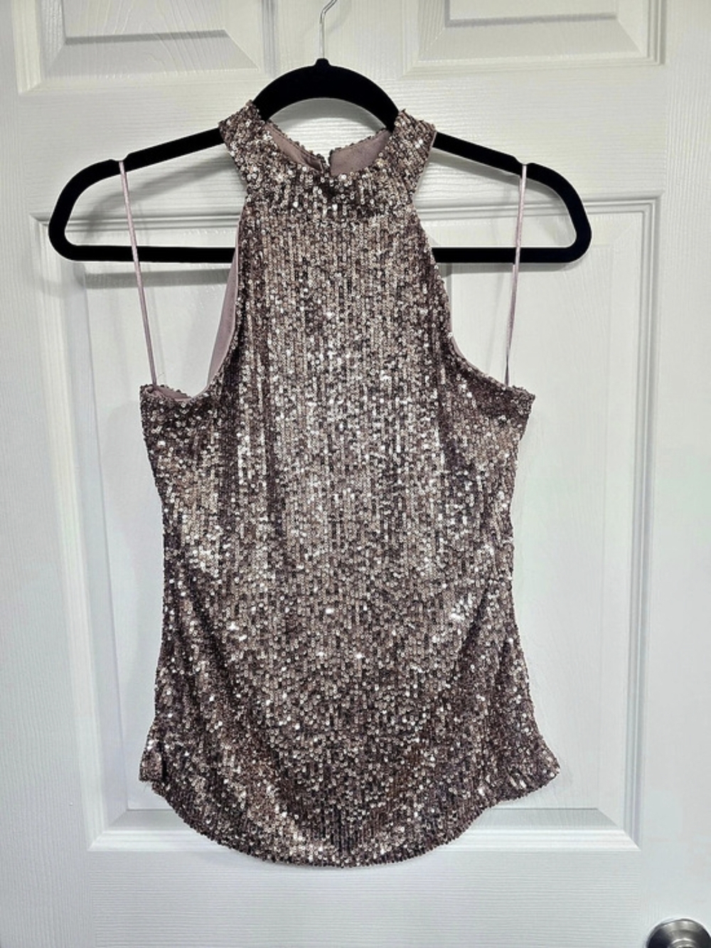 Cable & Gauge Sequin Halter Top in Pink/Rose Gold